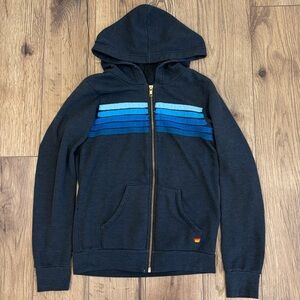 Aviator Nation Kids 5 Stripe Hoodie Size 10 In Charcoal/Blue
